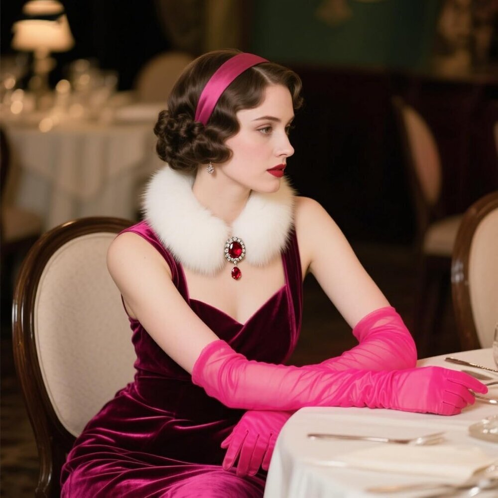 Women's Tulle Hot Pink Long Satin Gloves Evening Elbow Length Party Costumes - Picture 5 of 6